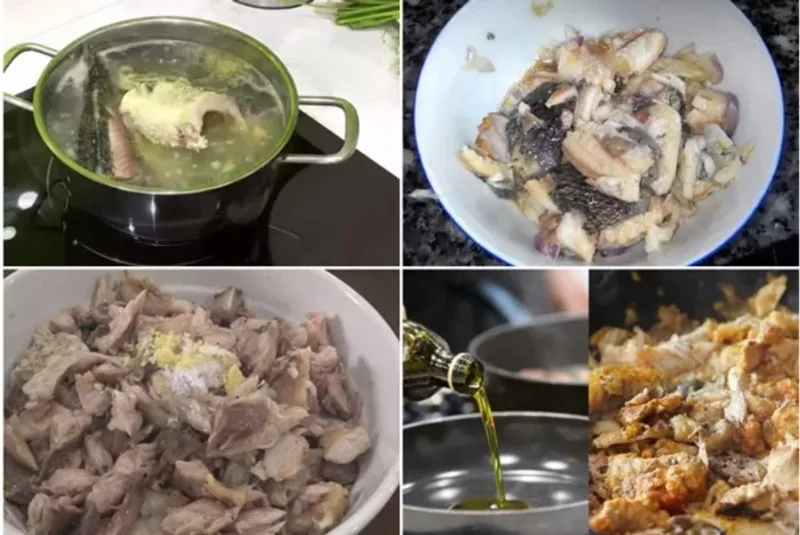 Quy trình nấu cháo cá chép gồm luộc cá, gỡ thịt, lọc nước dùng, nấu cháo và thêm cá vào khi cháo đã gần hoàn thiện.