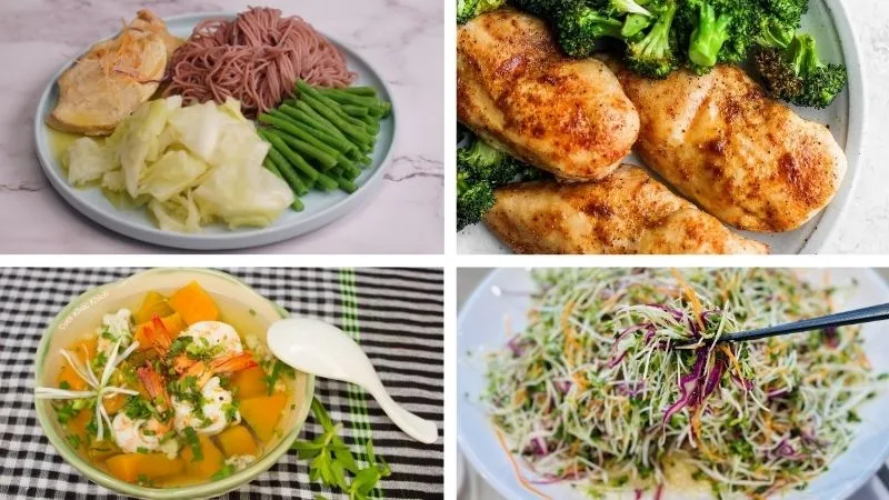 Thực đơn với ức gà nên cân bằng giữa protein, rau xanh, tinh bột tốt và chất béo lành mạnh.