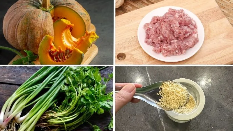 Bí đỏ, thịt bằm, hành ngò và gia vị quen thuộc là những nguyên liệu cơ bản để nấu món canh này.