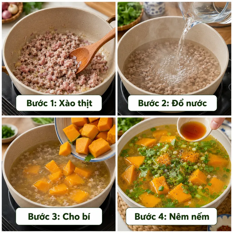 Chỉ với vài bước đơn giản, bạn có thể nấu được tô canh bí đỏ ngọt thanh, mềm bùi cho bữa cơm nhà.